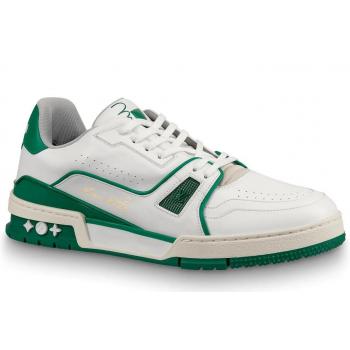 Louis Vuitton LV Trainer Sneakers In White/Green Leather